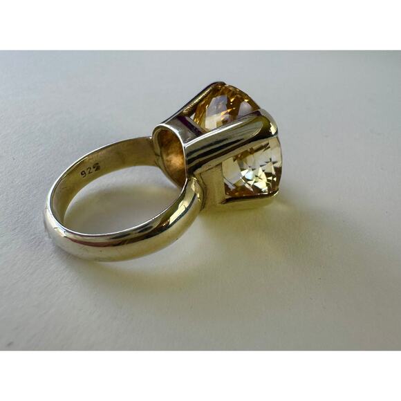 Citrine Cushion Cut Cocktail Ring Big Fancy Faceted Sterling Handmade US 8.75-9 - Picture 11 of 12